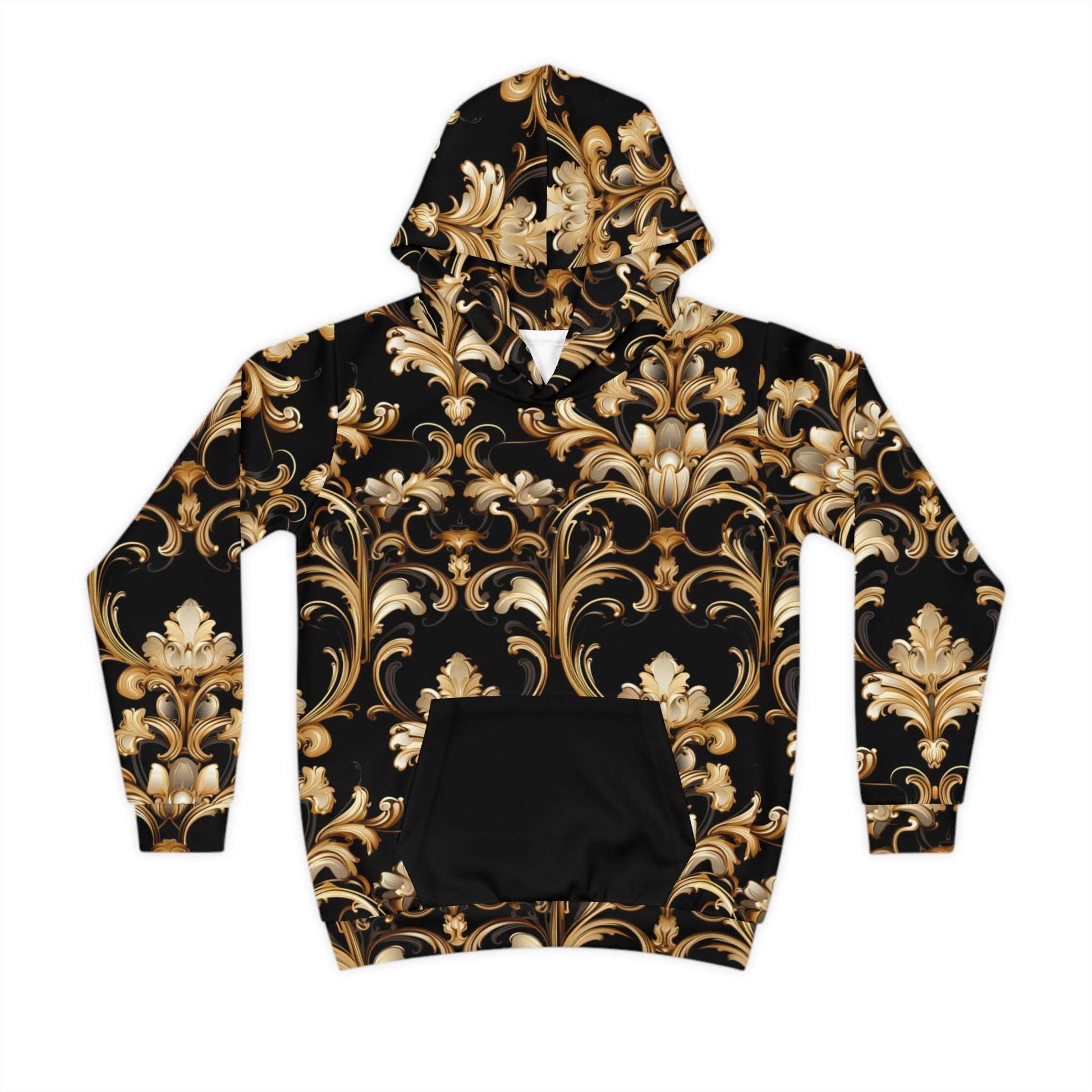 Baroque-Inspired Gold Print Hoodie, Urban Streetwear Style Sweater for Kids