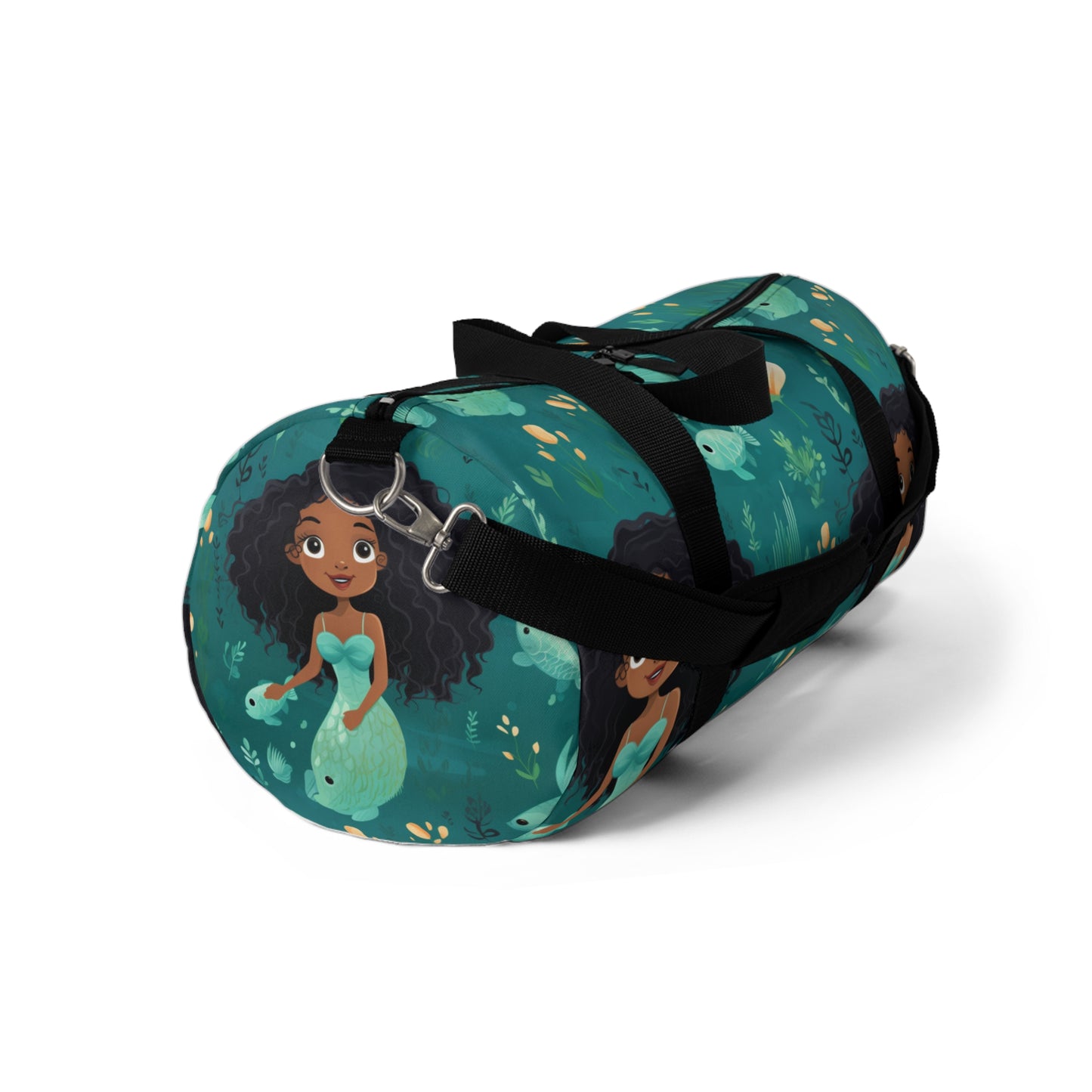 Under The Sea Black Girl Mermaid Print Duffle Bag, African American Mermaid Overnight Bag