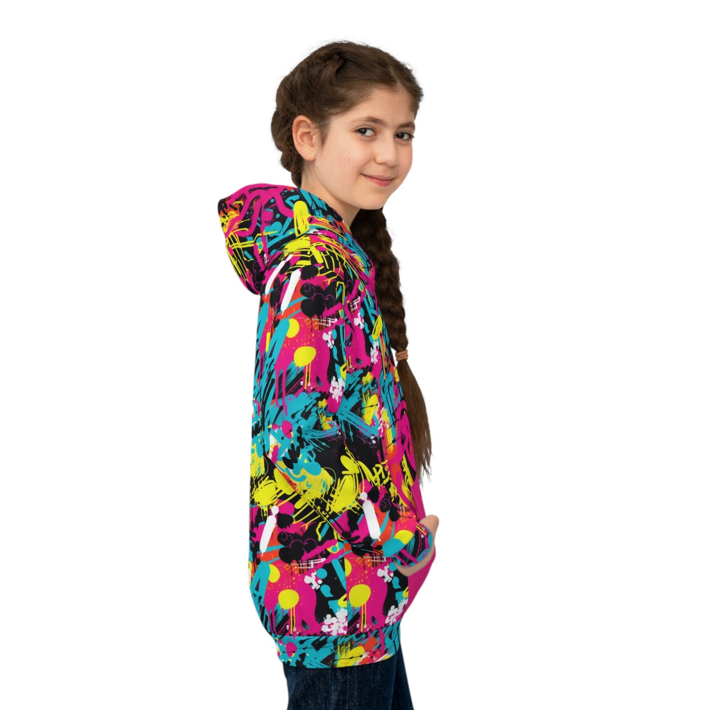 Spray Paint Graffiti Style Children's Hoodie, Expressive Urban Fashion For Kids