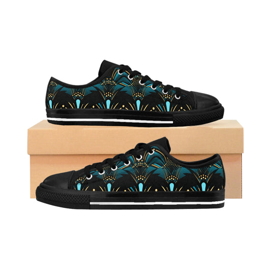 Men's Ankara Print Low Top Shoes in  Zanzibar Blue & Ebony Black, Men Ankara Shoes