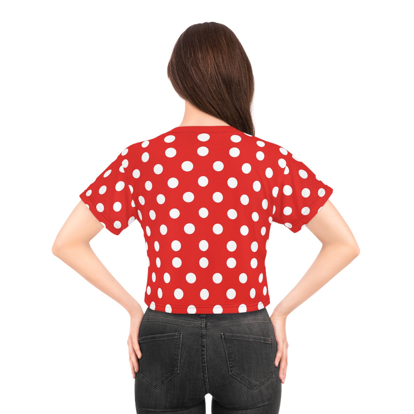 Red and White Polka Dot Crop Tee, Retro Print Women's Fashion