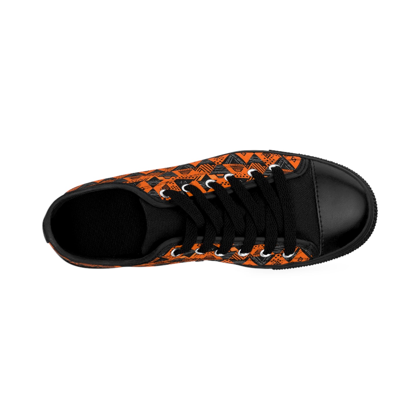 Men's Orange African Mud Cloth Print Low Top Sneakers, Orange & Black African Print Apparel