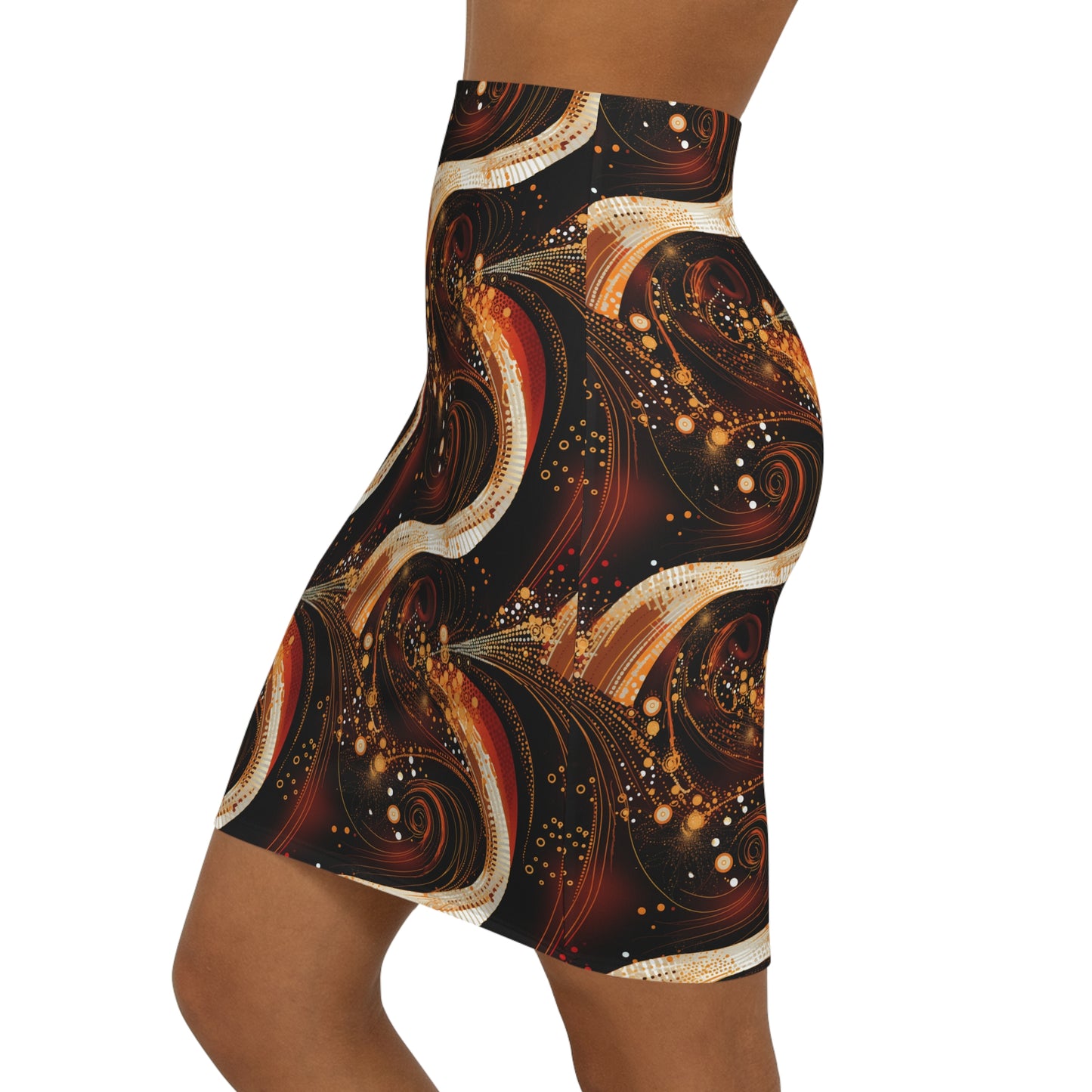 Black & Gold African Print Stretch Mini Skirt,  Modern Boho Abstract Pattern Women's Skirt