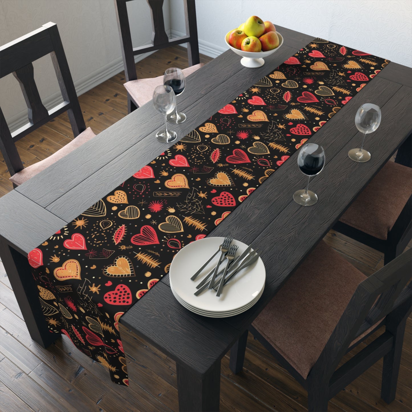 Valentines Day Heart Pattern Table Runner, Festive Valentines Day Table Decor