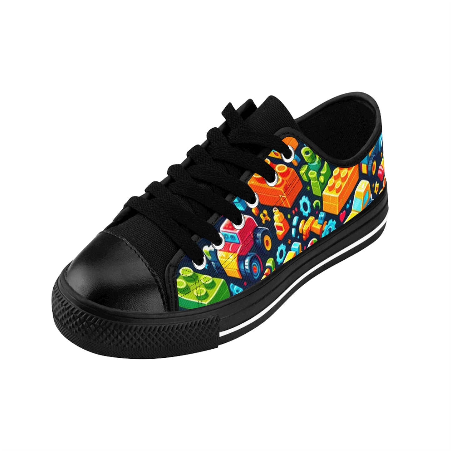 Building Block Themed Low Top Men's Shoes, Toy Car Themed Men's Tennis Shoes