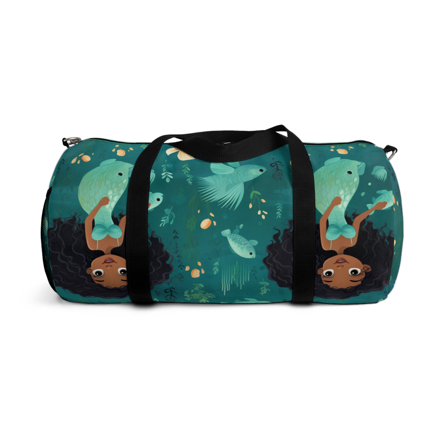 Under The Sea Black Girl Mermaid Print Duffle Bag, African American Mermaid Overnight Bag