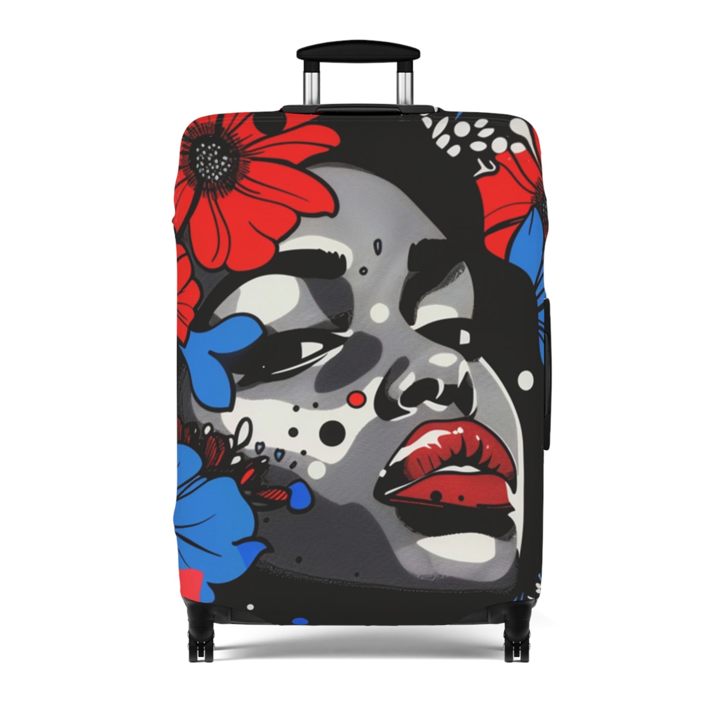 Afrocentric Floral Portrait Luggage Cover, Pop Art Streetwear Black Queen Suitcase Protector