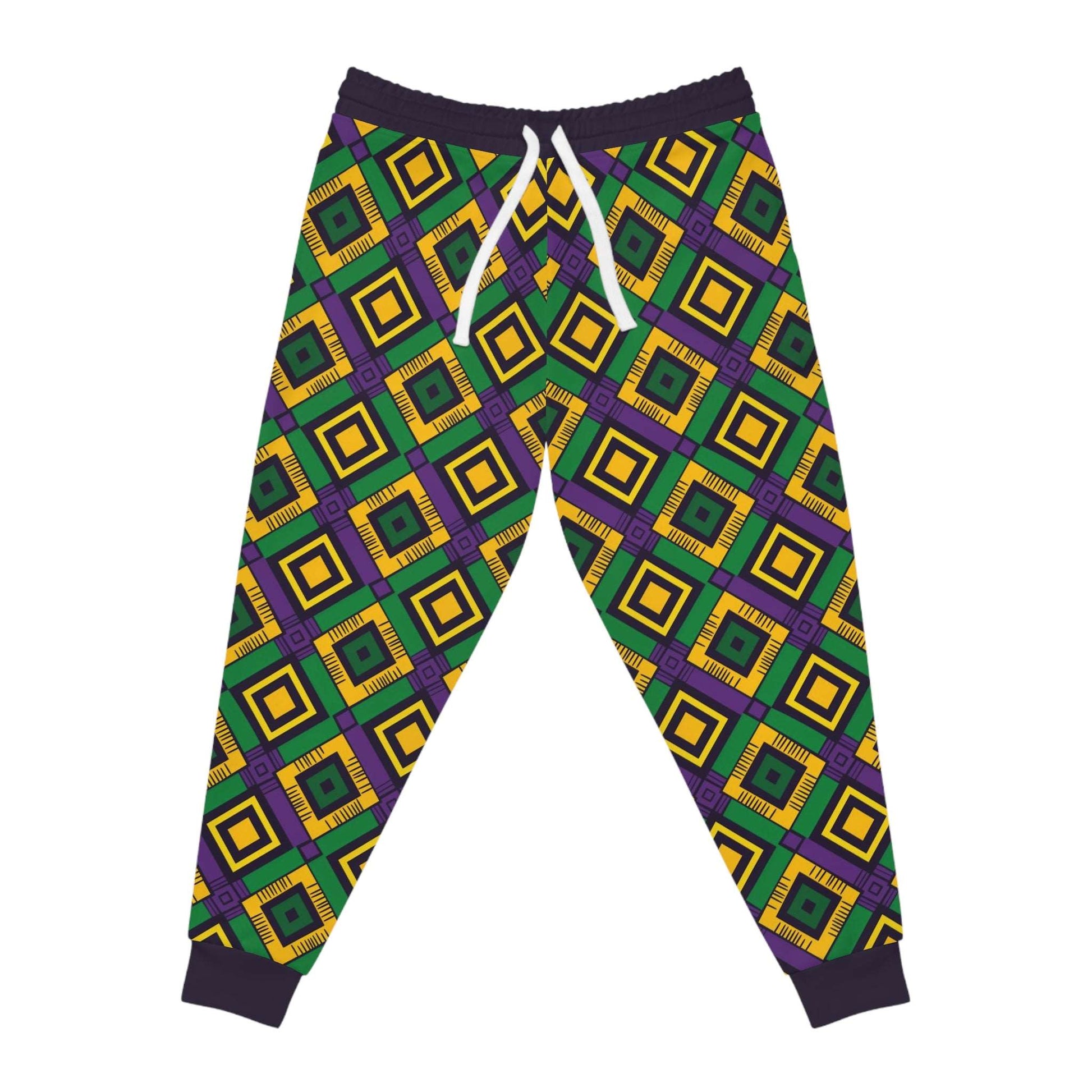 African Kente Mardi Gras Unisex Athletic Joggers, Festive Carnival Themed Pants