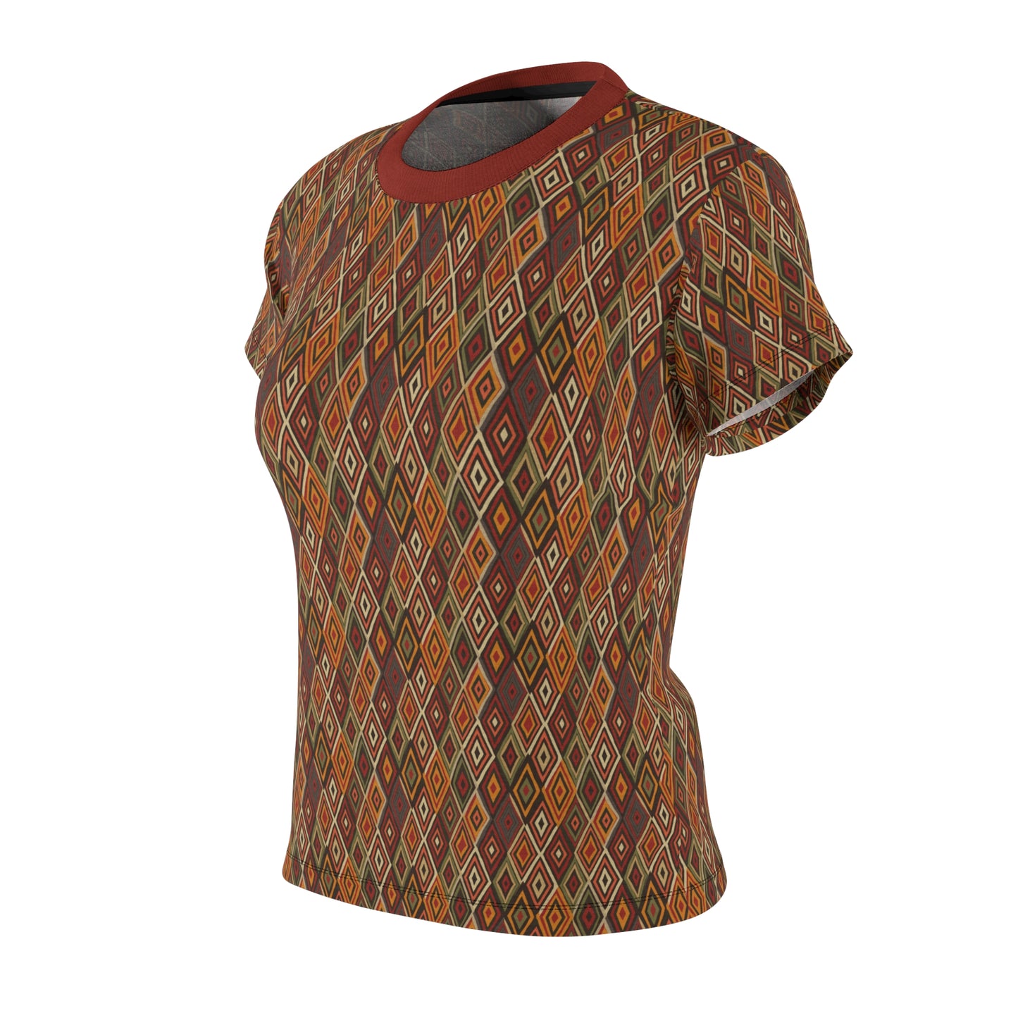 Women's Geometric African Diamond Pattern T-Shirt, Vibrant Tribal Colors Tee