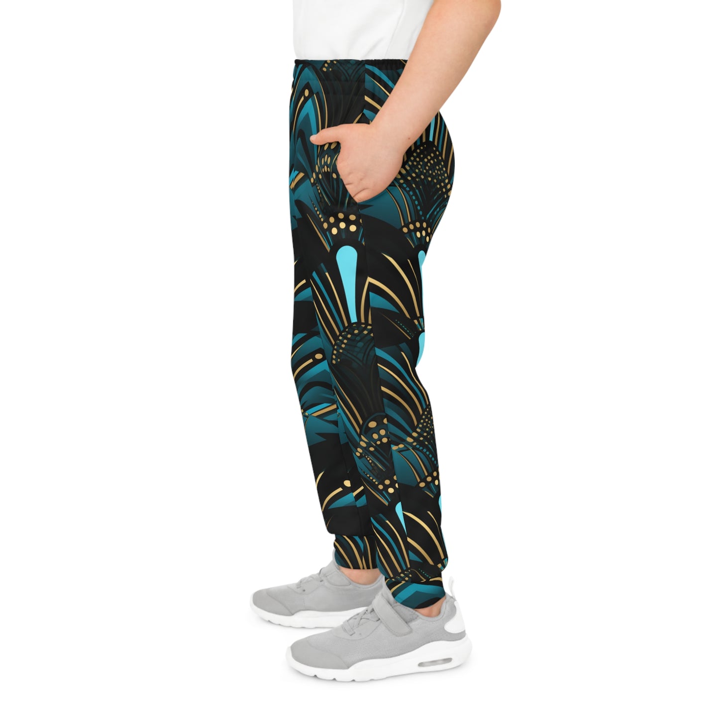 Children's African Ankara Print Joggers, Zanzibar Blue & Ebony Black Fashion For Kids