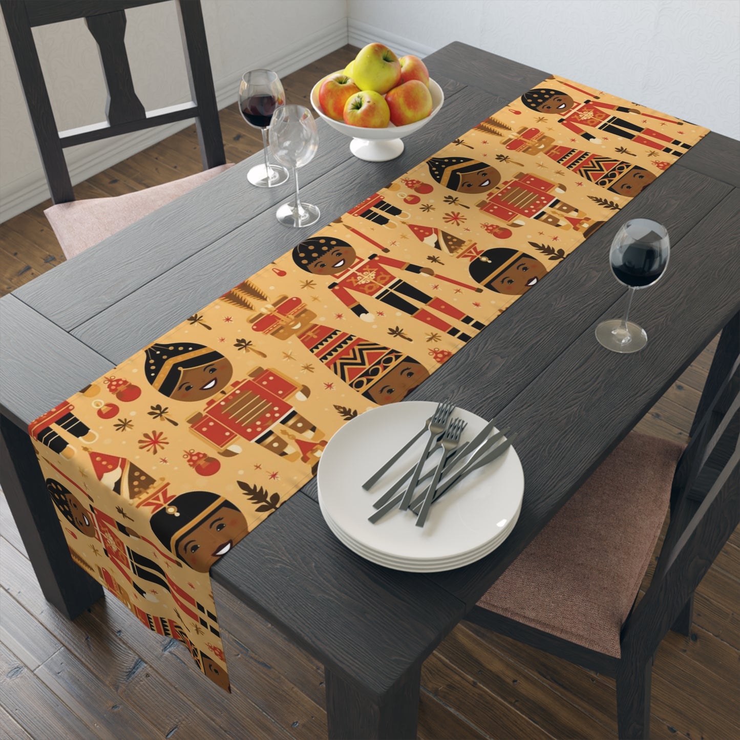 Black Nutcracker Christmas Celebration Table Runner, Nutcracker Holiday Table Runner