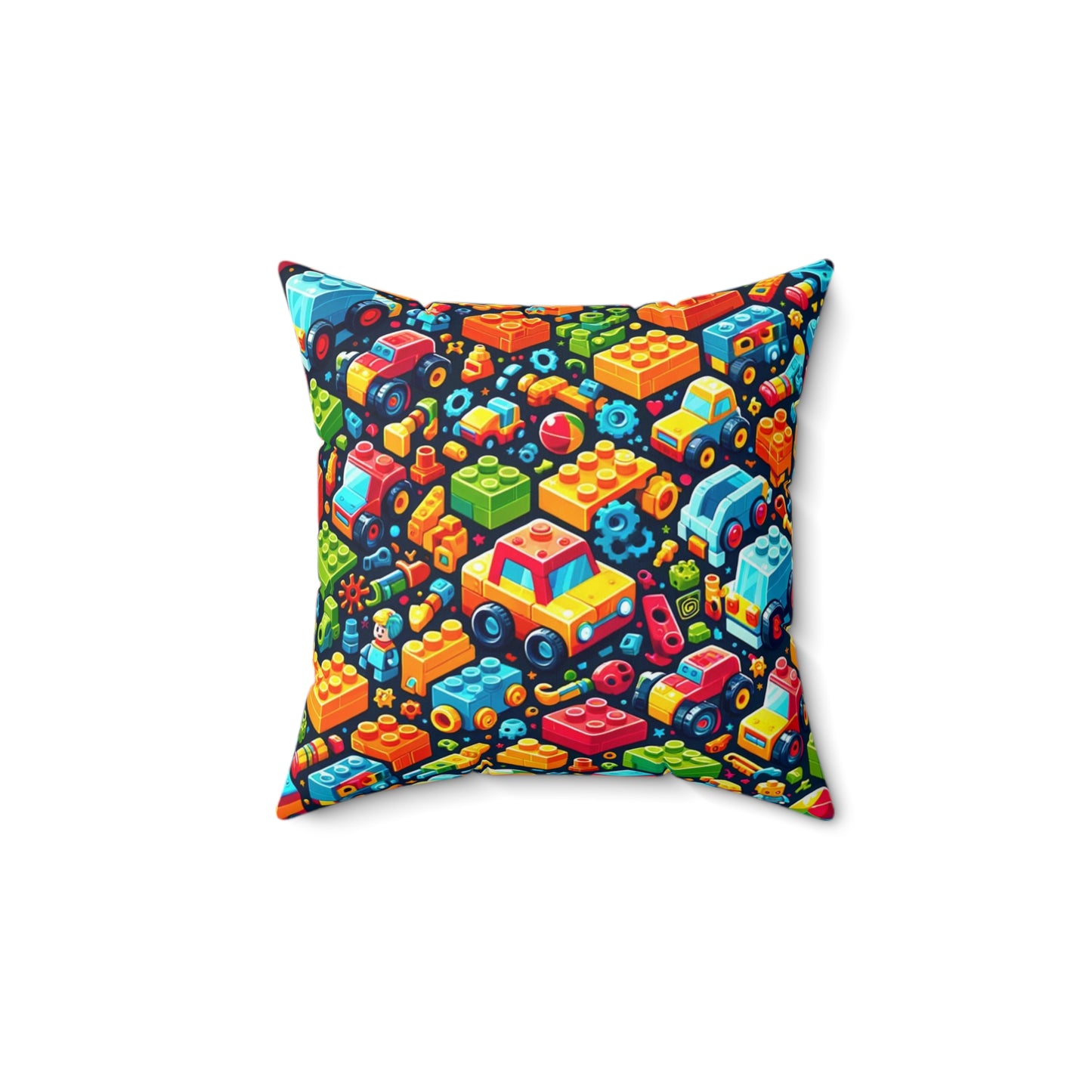 Colorful Building Block Pattern Throw Pillow, Children's Car Themed Bedroom Decor