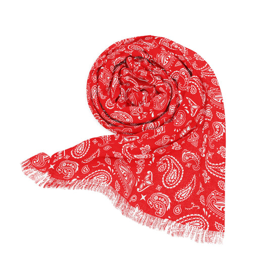 Red Paisley Print Light Weight Scarf, Red Bandana Print Women's Head Wrap