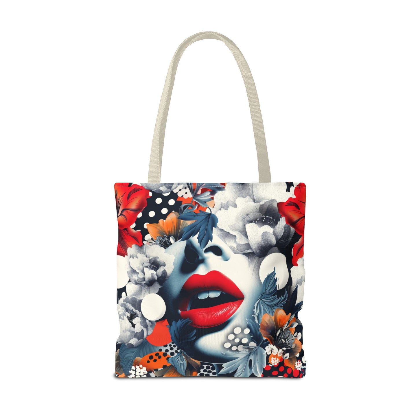 Artistic Floral High Fashion Tote Bag, Modern Polka Dot Carryall