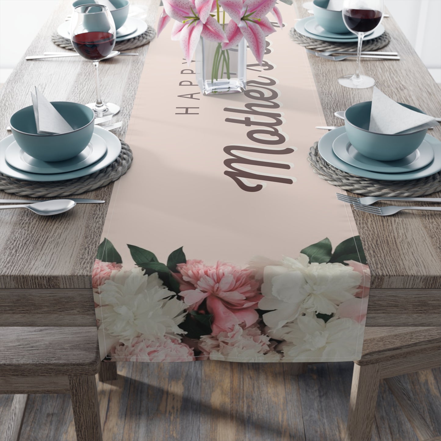 Elegant Peony Blossoms Mother's Day Table Runner, Mother's Day Celebration Decor