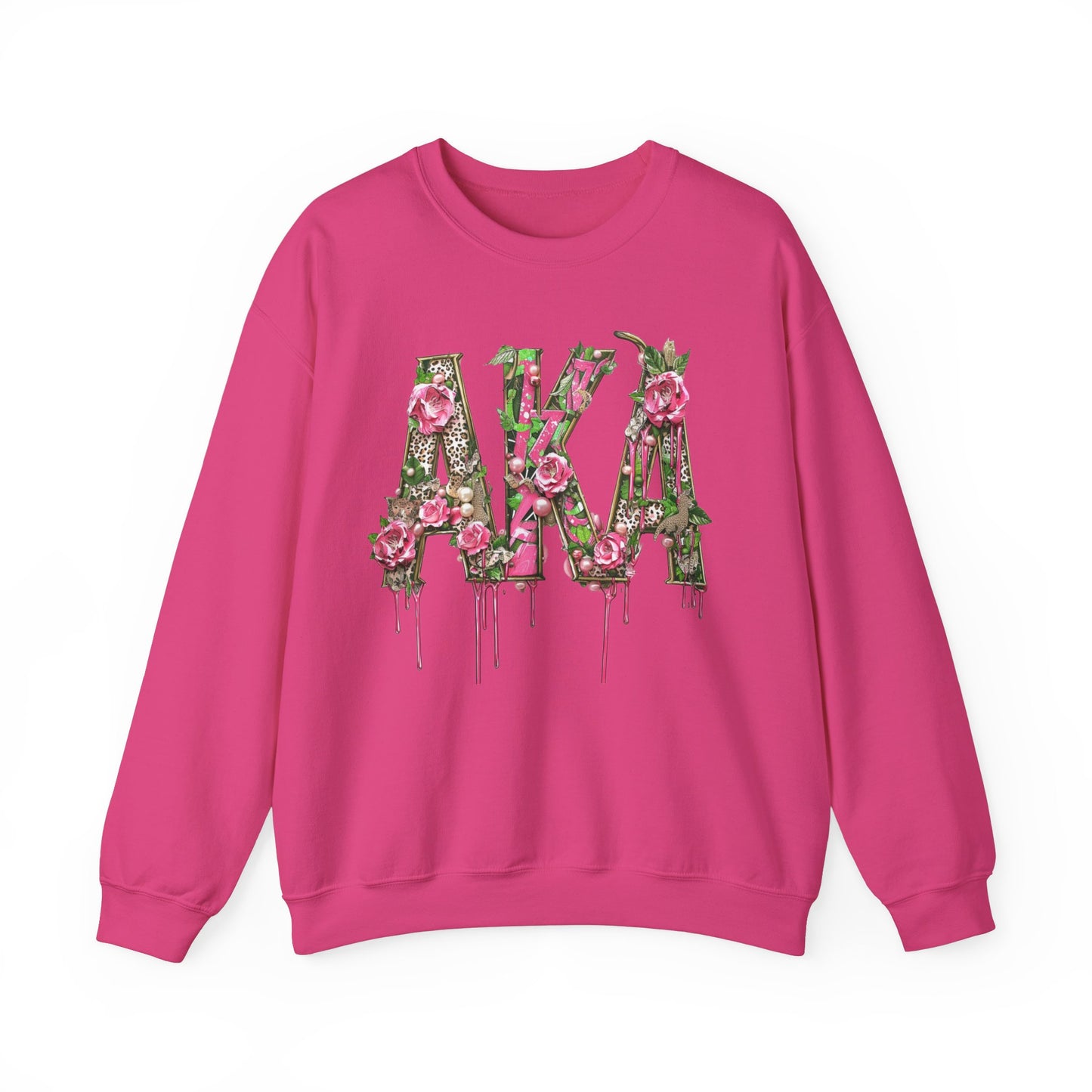 Women's AKA Pink and Green Floral Drip Sweatshirt, Pretty Girl Sorority Apparel