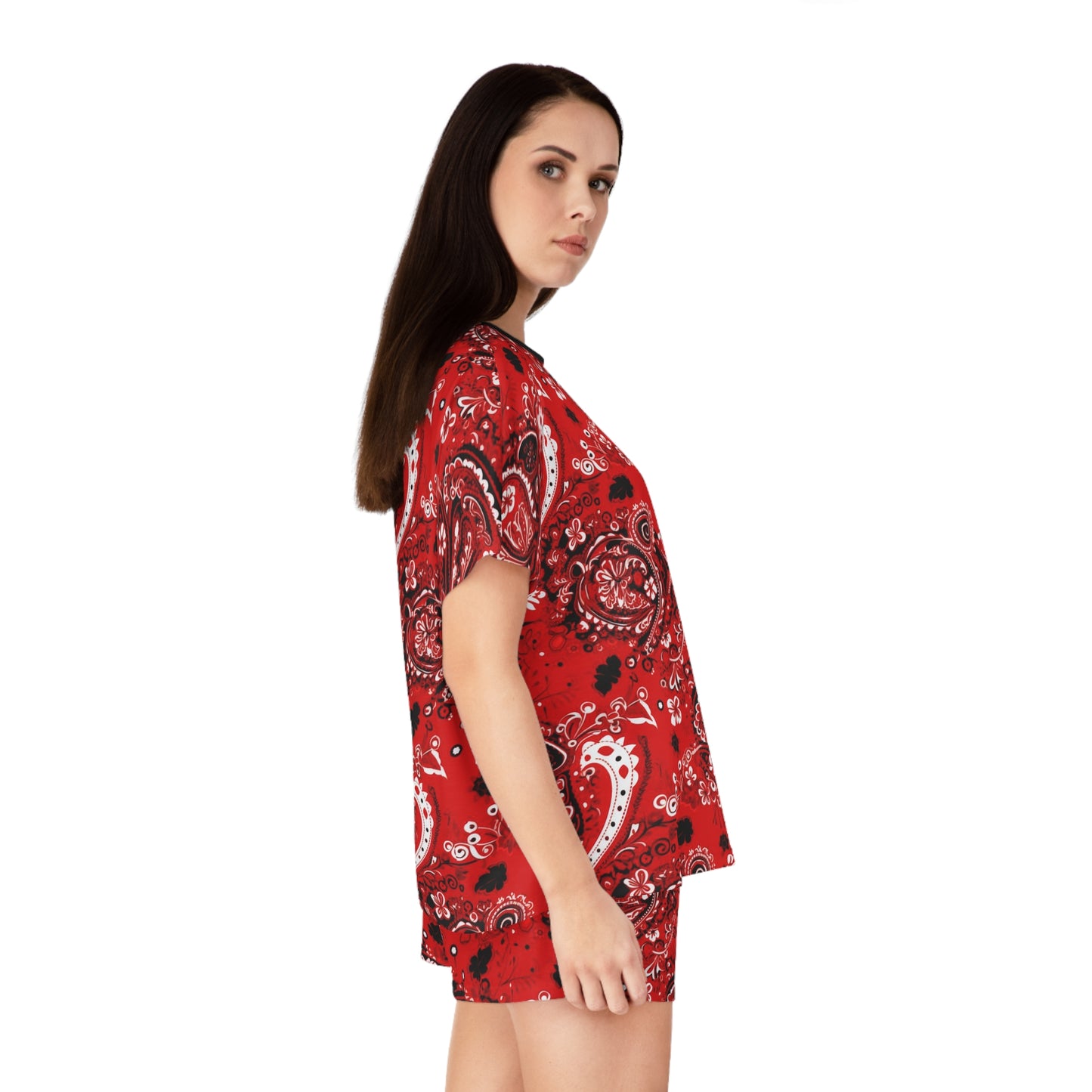 Biomorphic Red Bandana Print Women's Pajamas Two-Piece Set