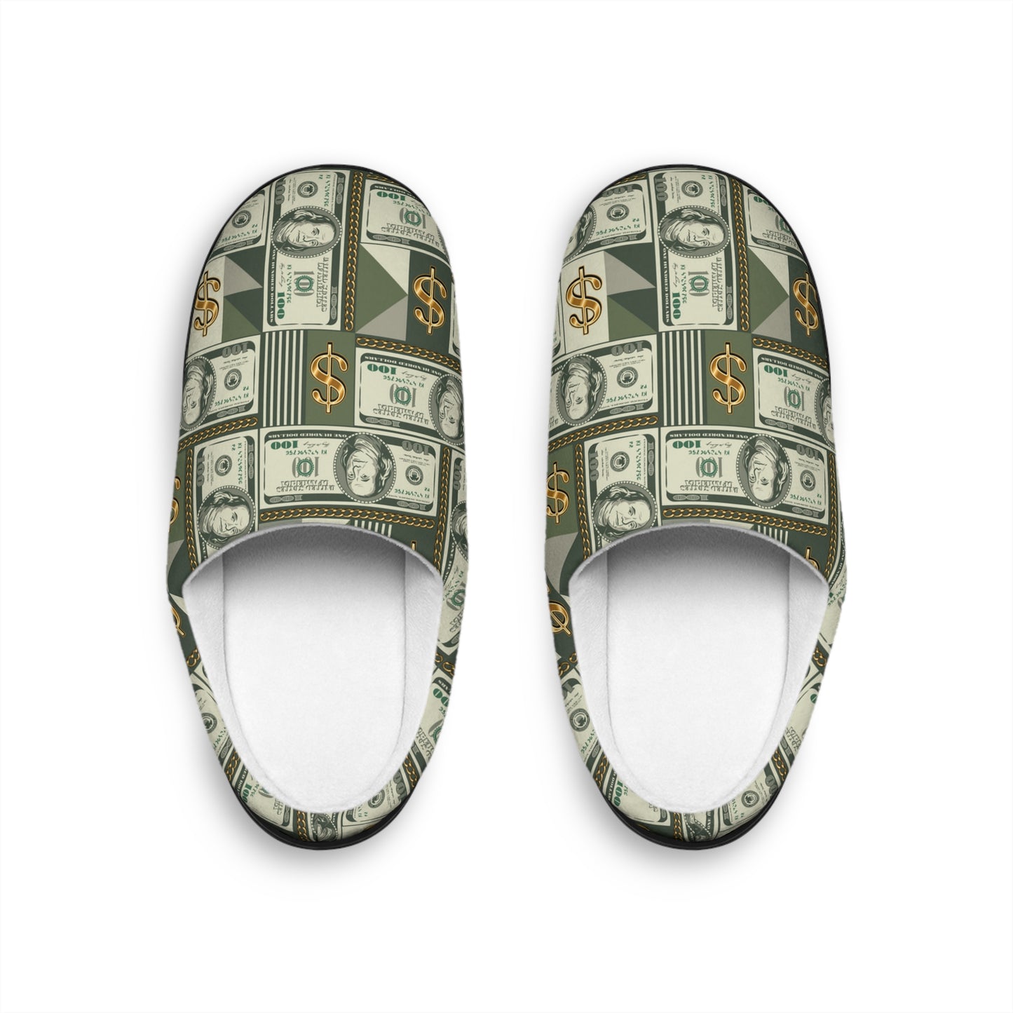 Money Print Mens House Slippers, Anti Skid Mens Money Manifestation House Shoes