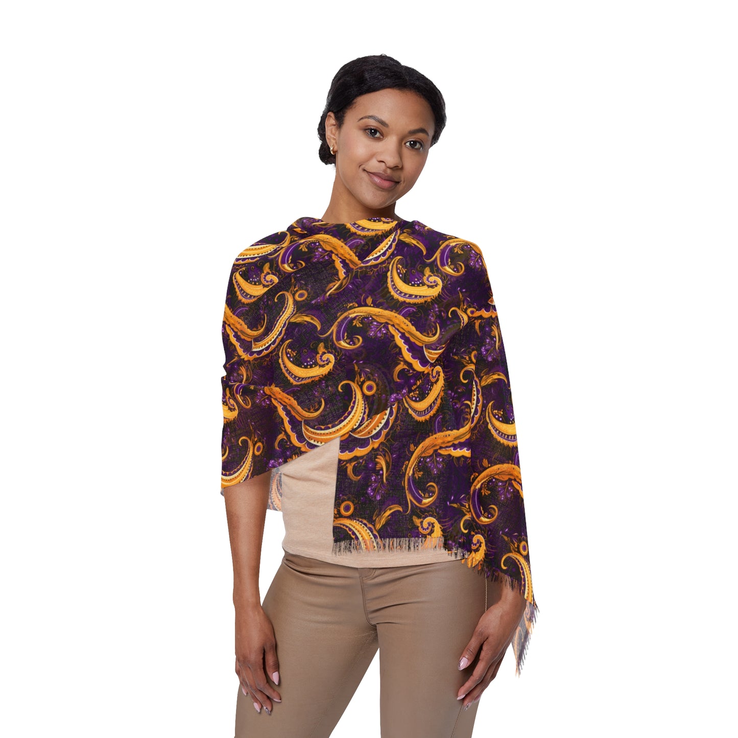 Lakers Inspired Purple and Gold Paisley Print Scarf, Game Day Fashion For Los Angeles Basketball Fans