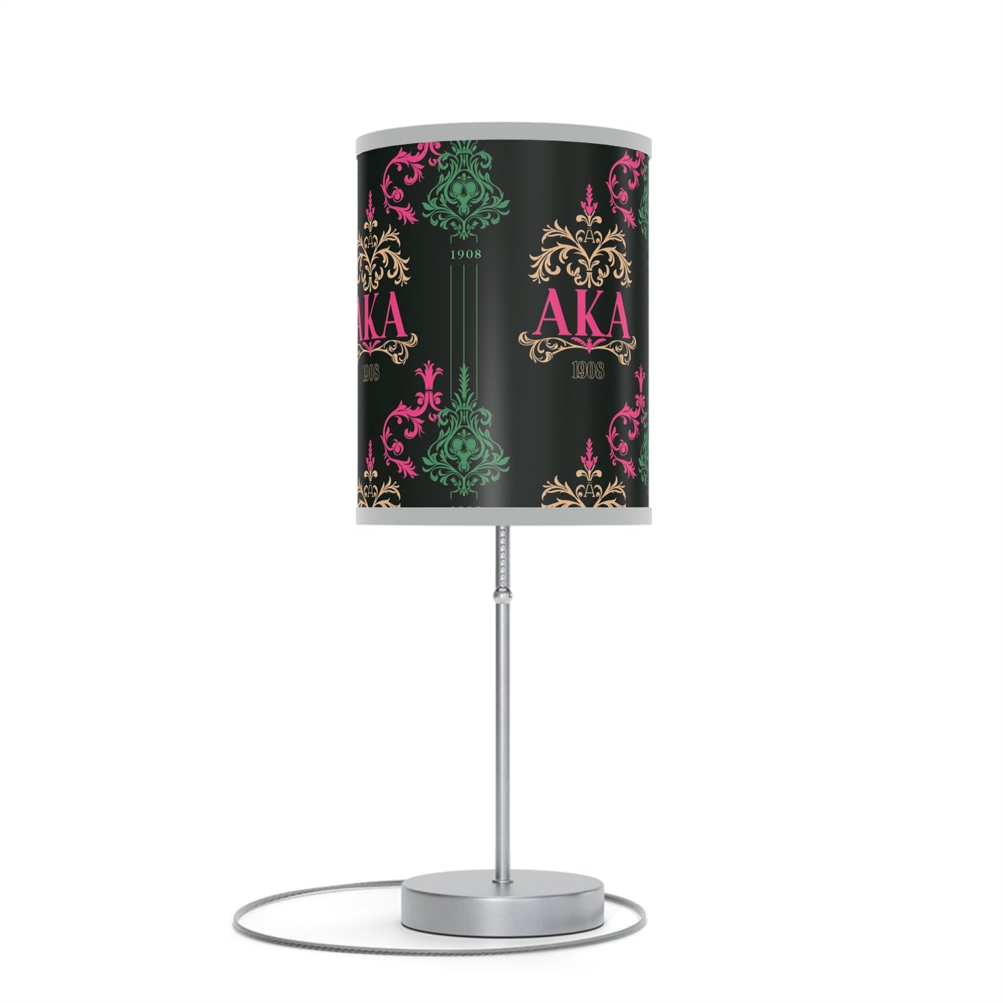 AKA Sorority Pink & Green Table Lamp, Steel Base, High-Res Shade, Dorm Room Decor, Perfect AKA Housewearming Gift, Pretty Girl Office Decor