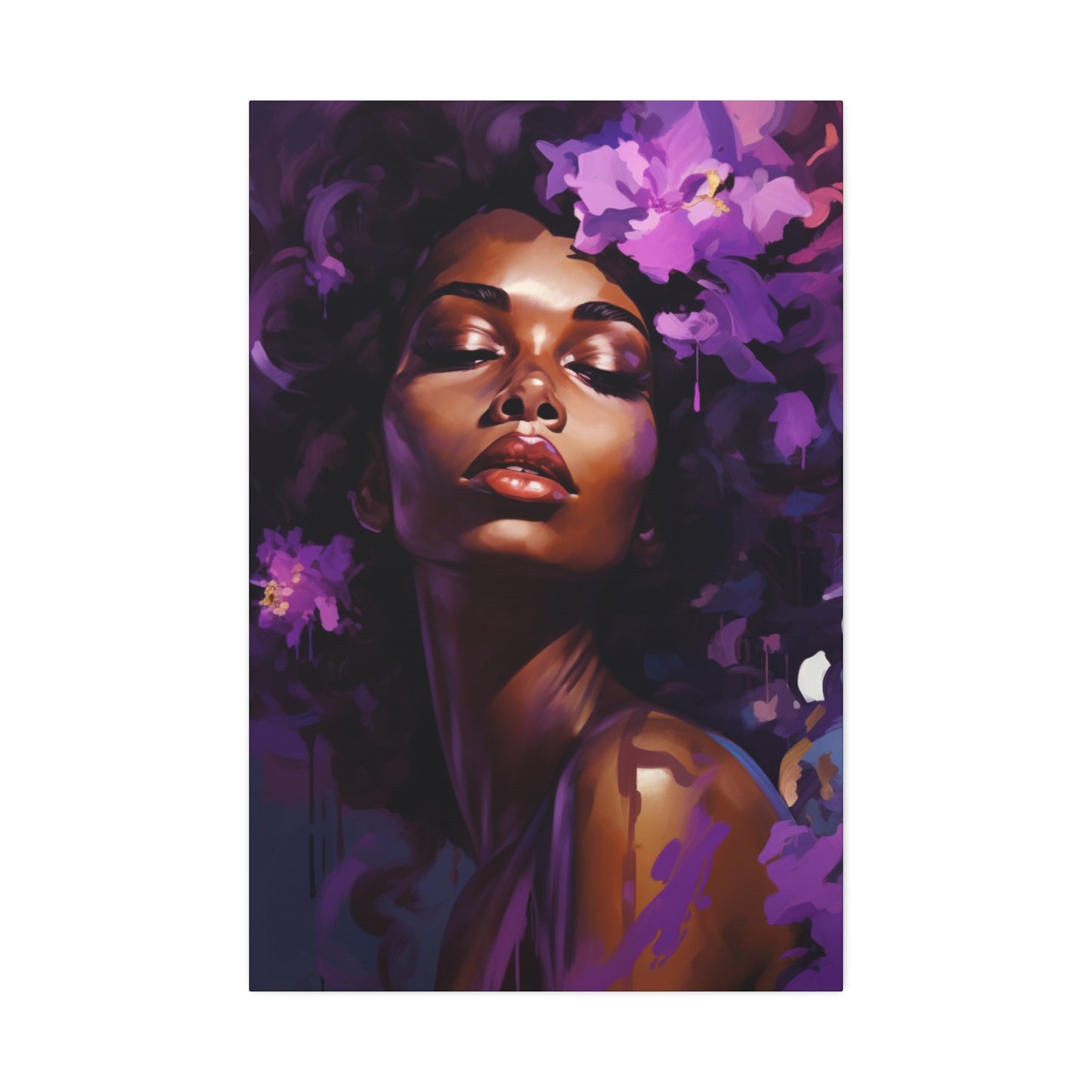 African Woman Stretched Canvas Print - Art Nouveau Purple Decor Canvas Poster