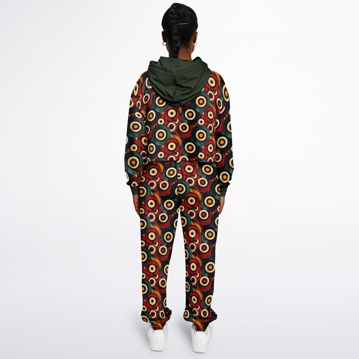 African Ankara-Inspired Geometric Dance Hoodie & Sweatpants Set, Fall Tones Urban Streetwear for Women