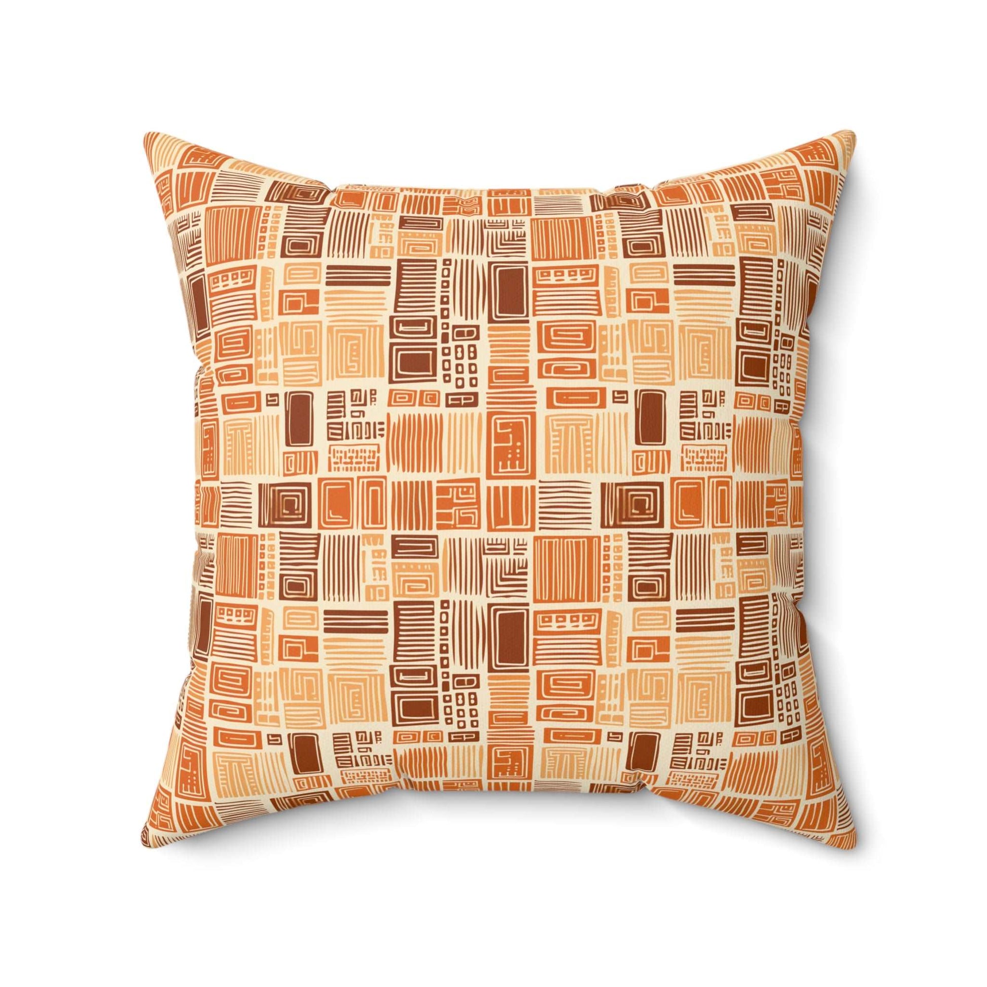 African Print MudCloth Earth Tone Inspired Polyester Square Pillow