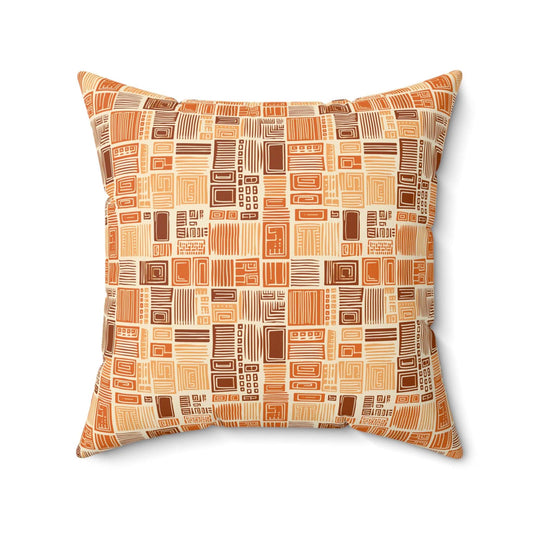 African Print MudCloth Earth Tone Inspired Polyester Square Pillow