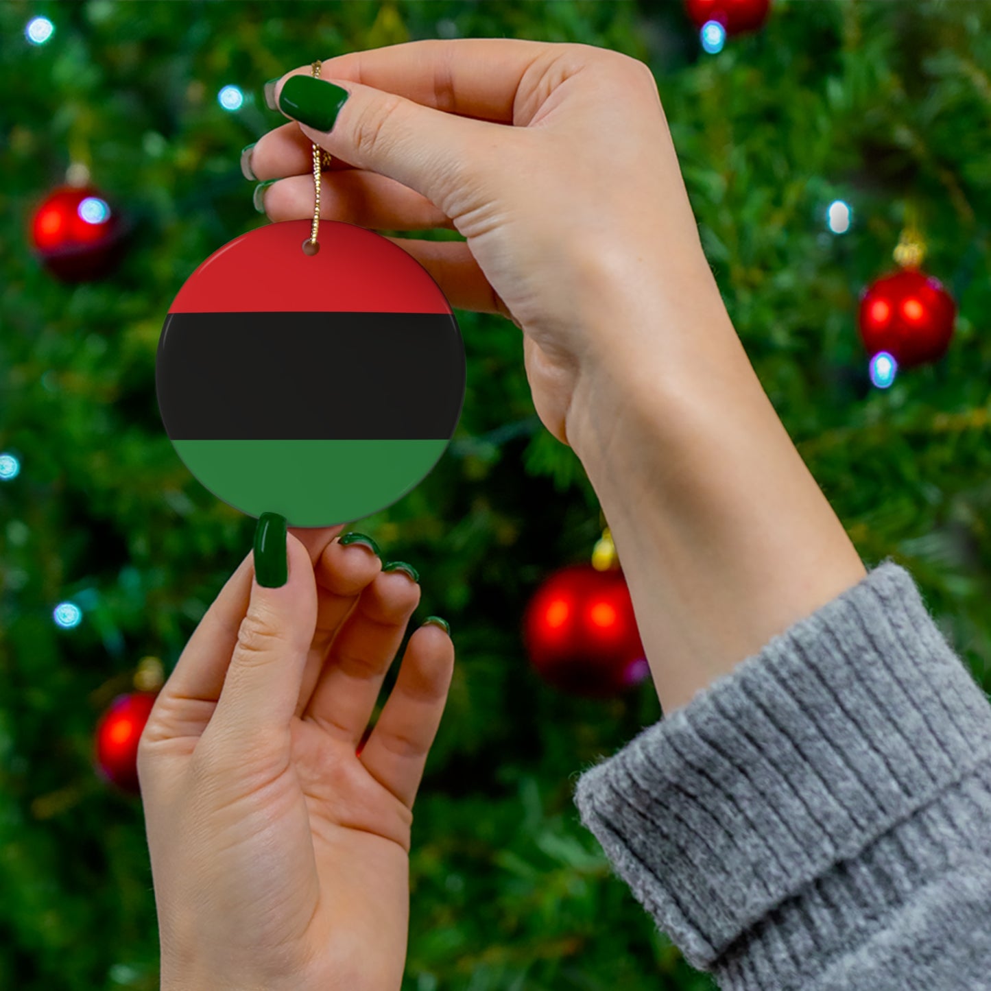 Red Black & Green Pan African Garvey Holiday Ornament - Ships Free