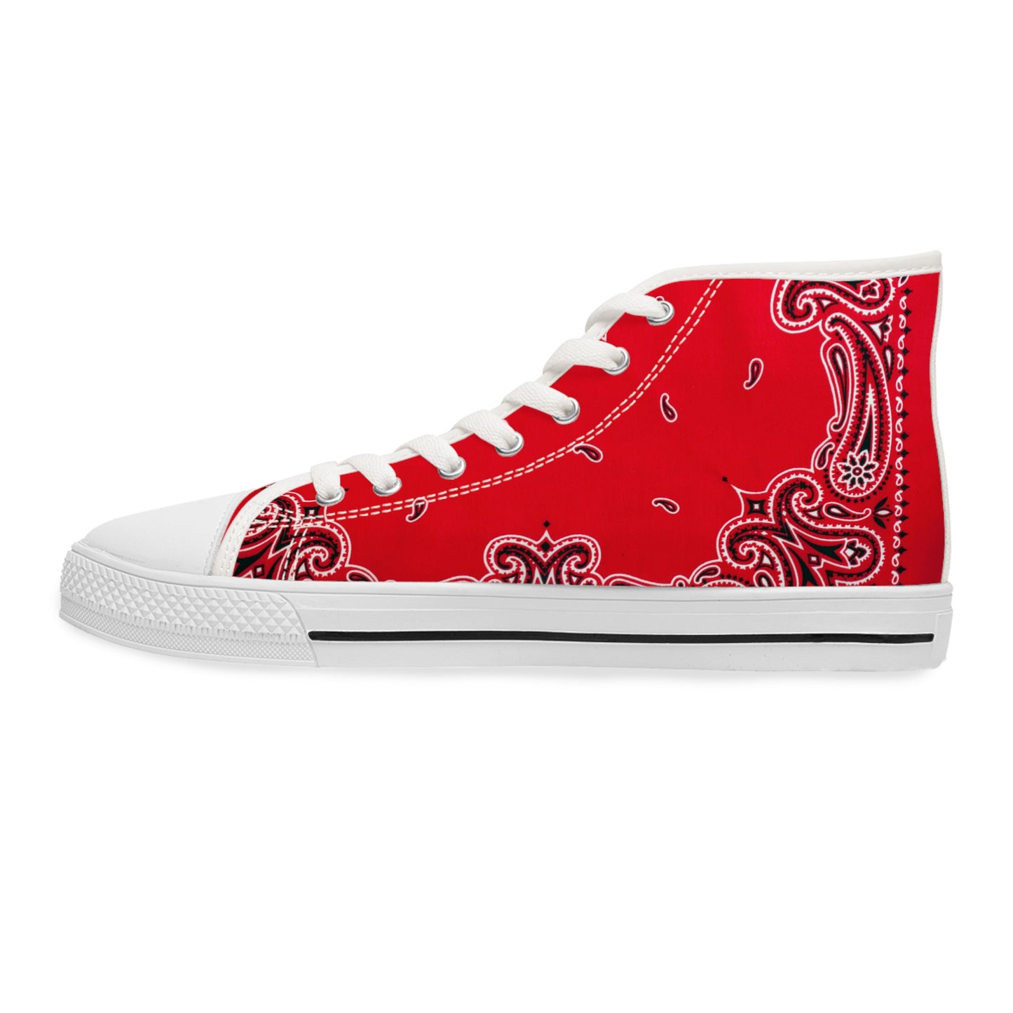 Red Bandana Paisley Print Women's High Top Sneakers