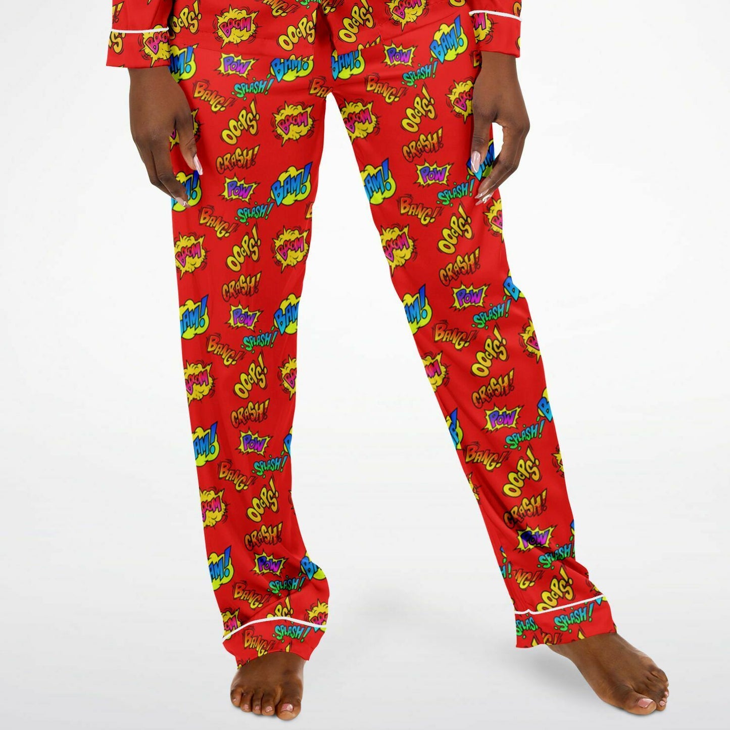 Women's Superhero Explosion Satin Pajama Set, Superhero Themed Loungewear