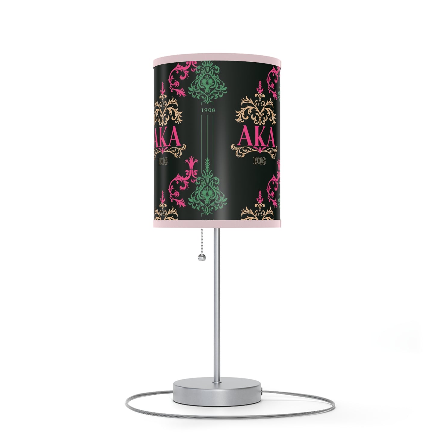 AKA Sorority Pink & Green Table Lamp, Steel Base, High-Res Shade, Dorm Room Decor, Perfect AKA Housewearming Gift, Pretty Girl Office Decor