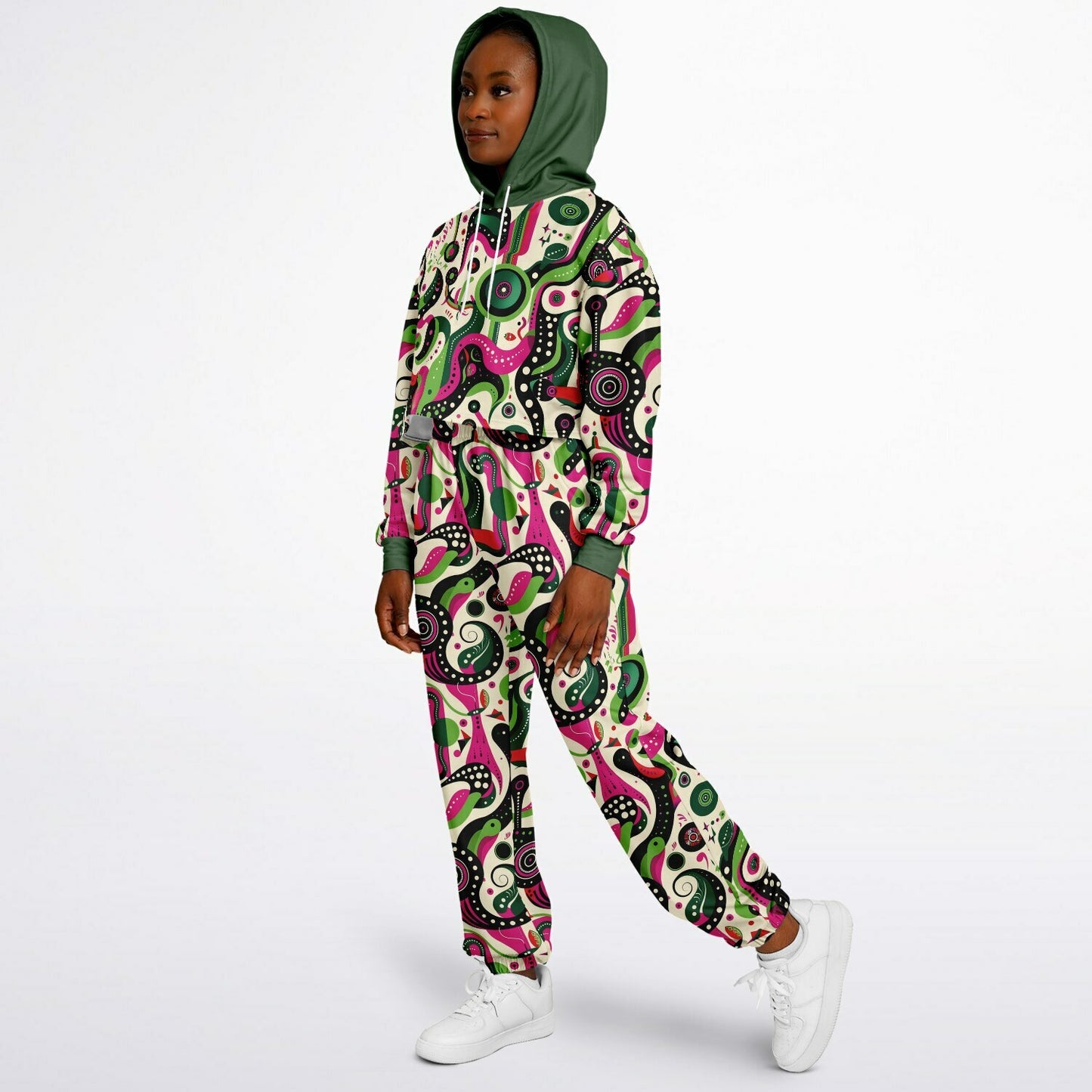 Women's Psychedelic Pop Art Fashion Dance Hoodie & Sweatpants Set, Bold Abstract Design