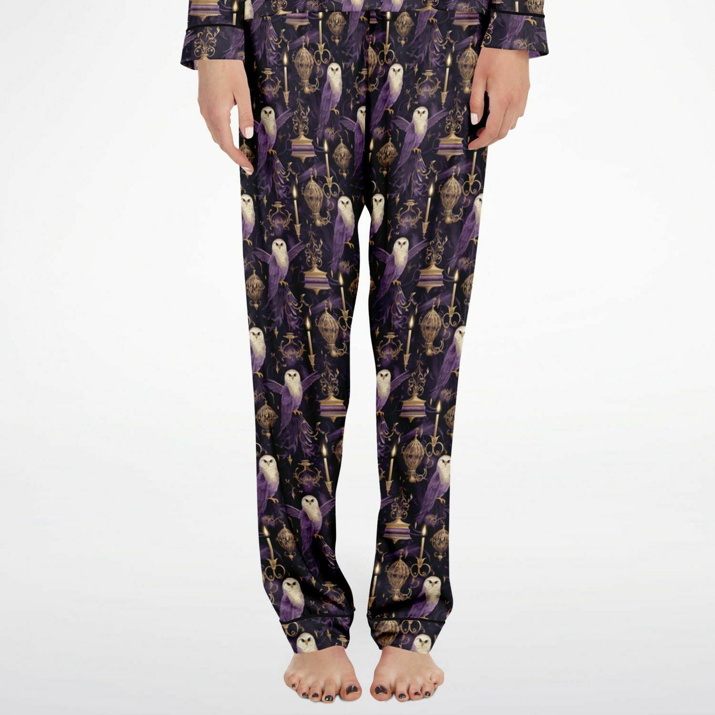 Potterhead Magical World Purple Satin Women's Luxury Pajamas |  Wands, Owls, Magical Symbols Luxury Plus Size Loungewear