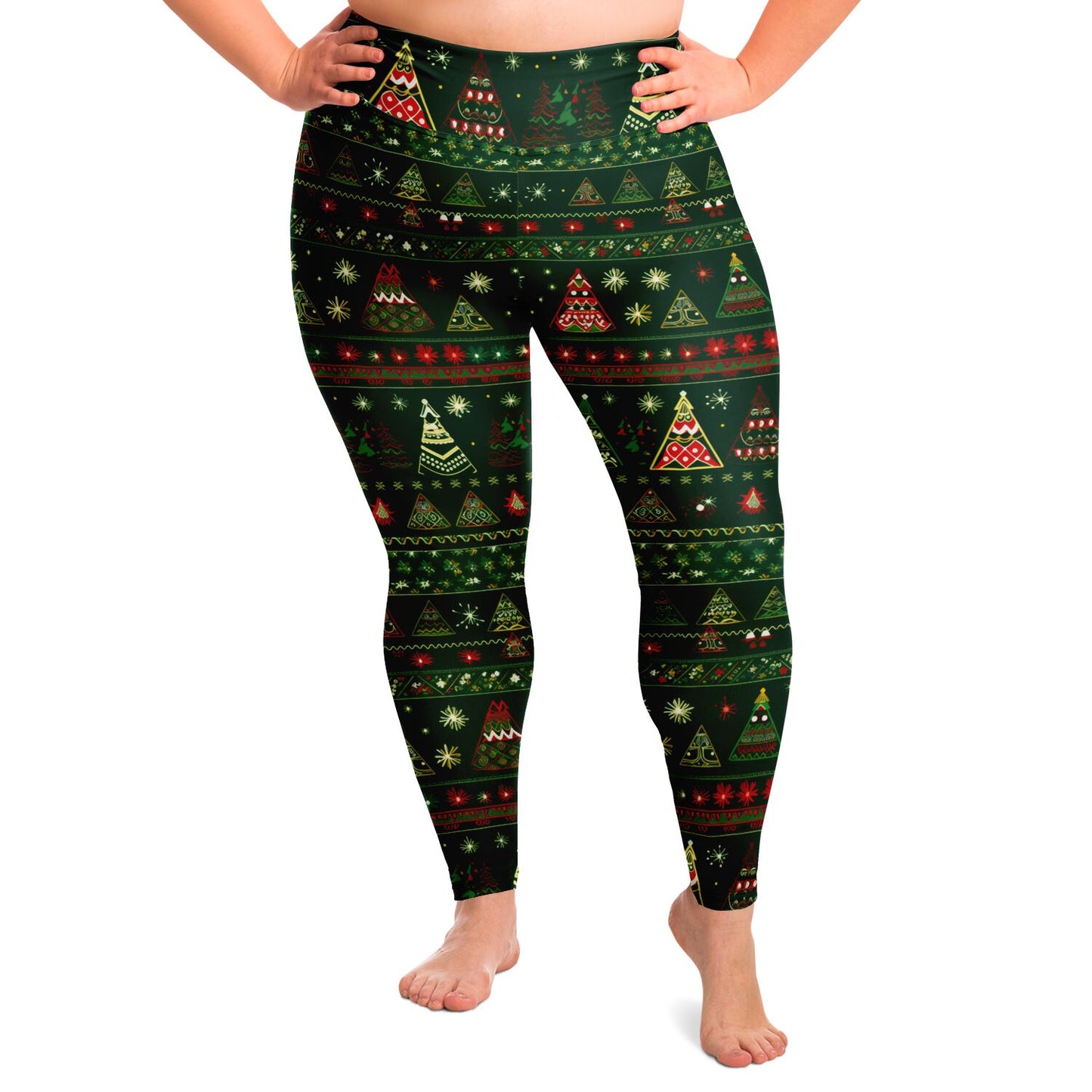 Christmas Print Plus Size Women's Leggings, Festive Holiday Stretchy Yoga Pants for Women