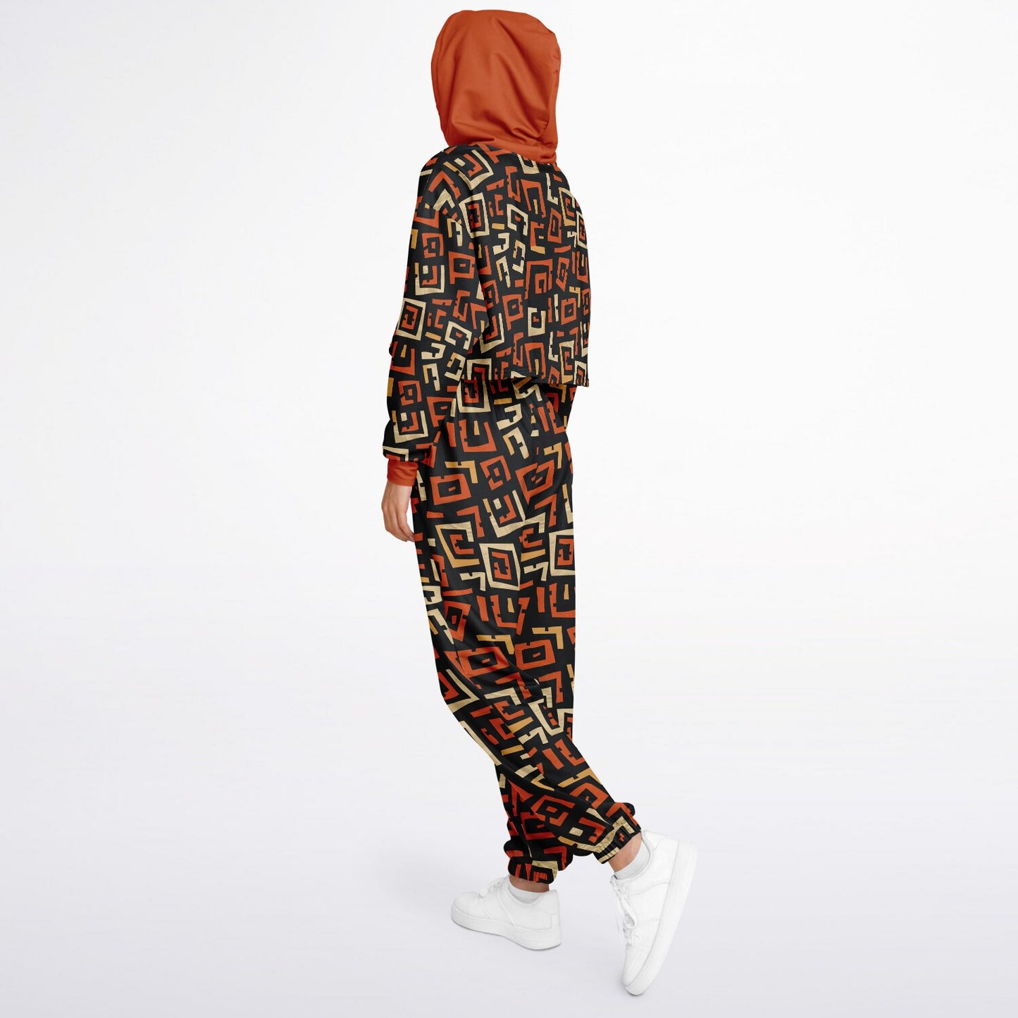 Women's Urban Streetwear African Print Hoodie & Jogger Set, Bold Fall Color Themed Sweatsuit