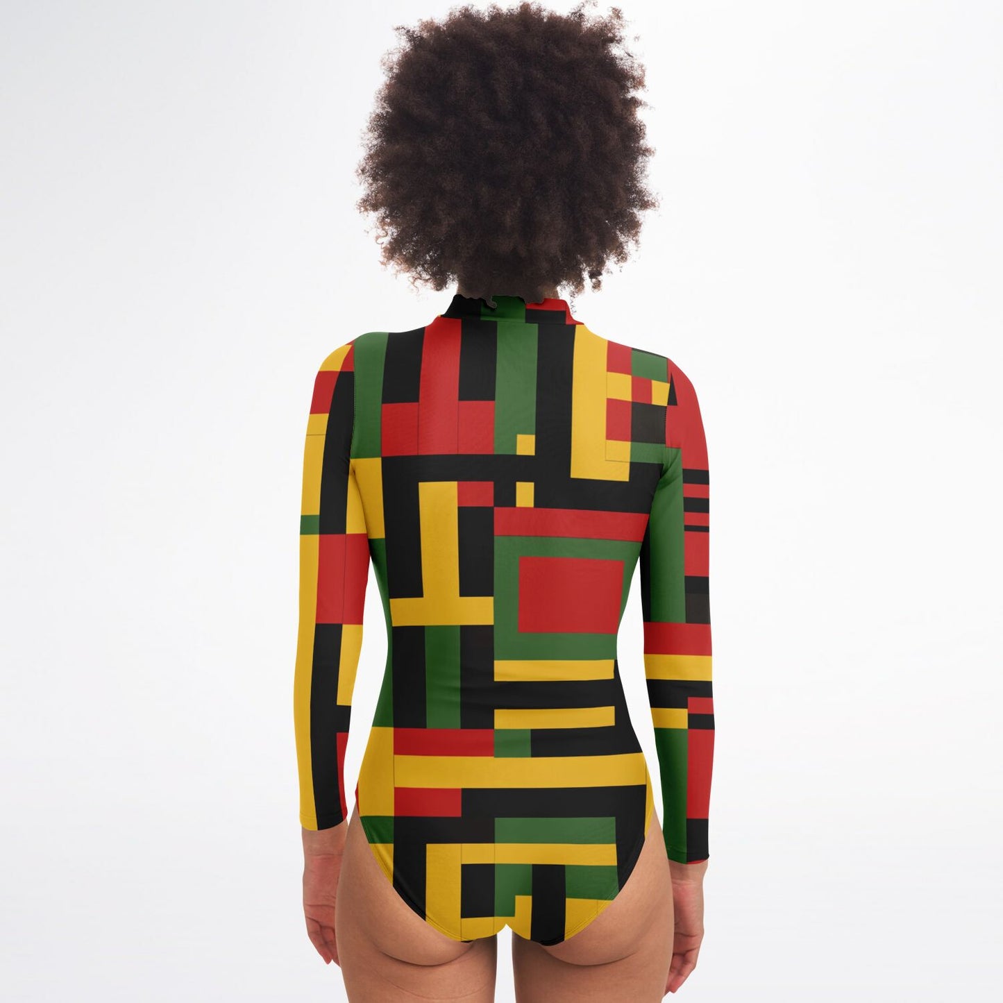 African Kente Print Women's Long Sleeve Bodysuit , African Wax Print Women's Fashion