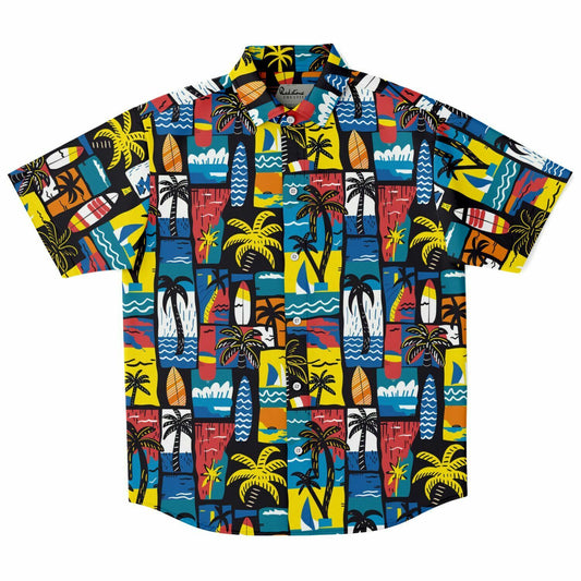 Urban Tropics Men's Button Down Shirt - Streetwear Kente Cloth Hawaiian Print, Short Sleeve, Regular Fit