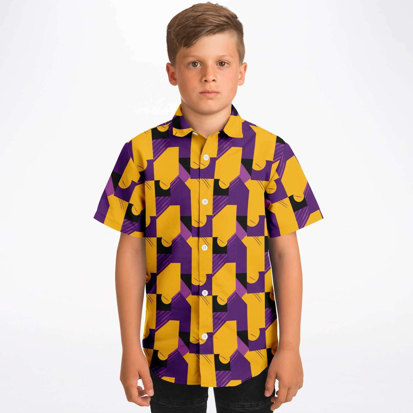 Laker Fan Kids Button-Up Shirt | Los Angeles Love Fashion | Laker Game Apparel | Purple & Gold Button Up Shirt