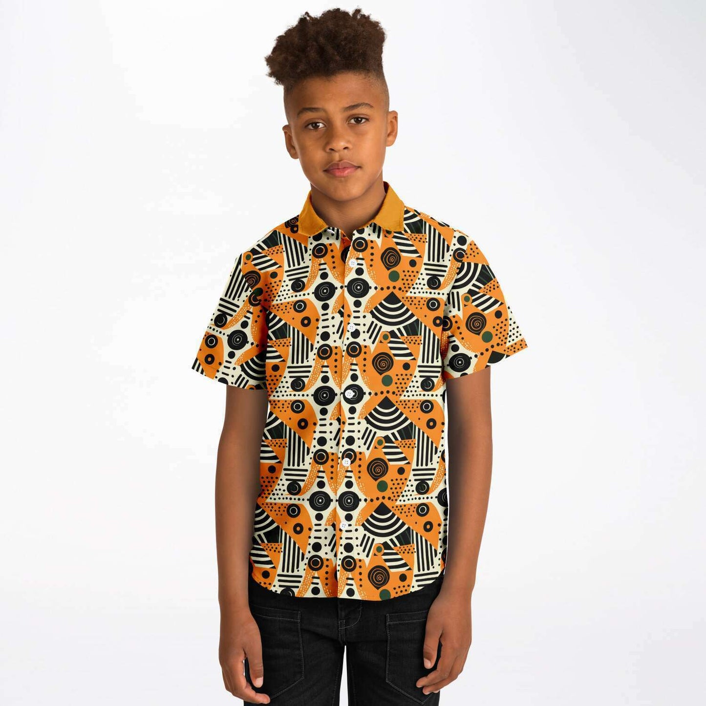 African Print Totem & Circles Kids Dressy Button Up Shirt