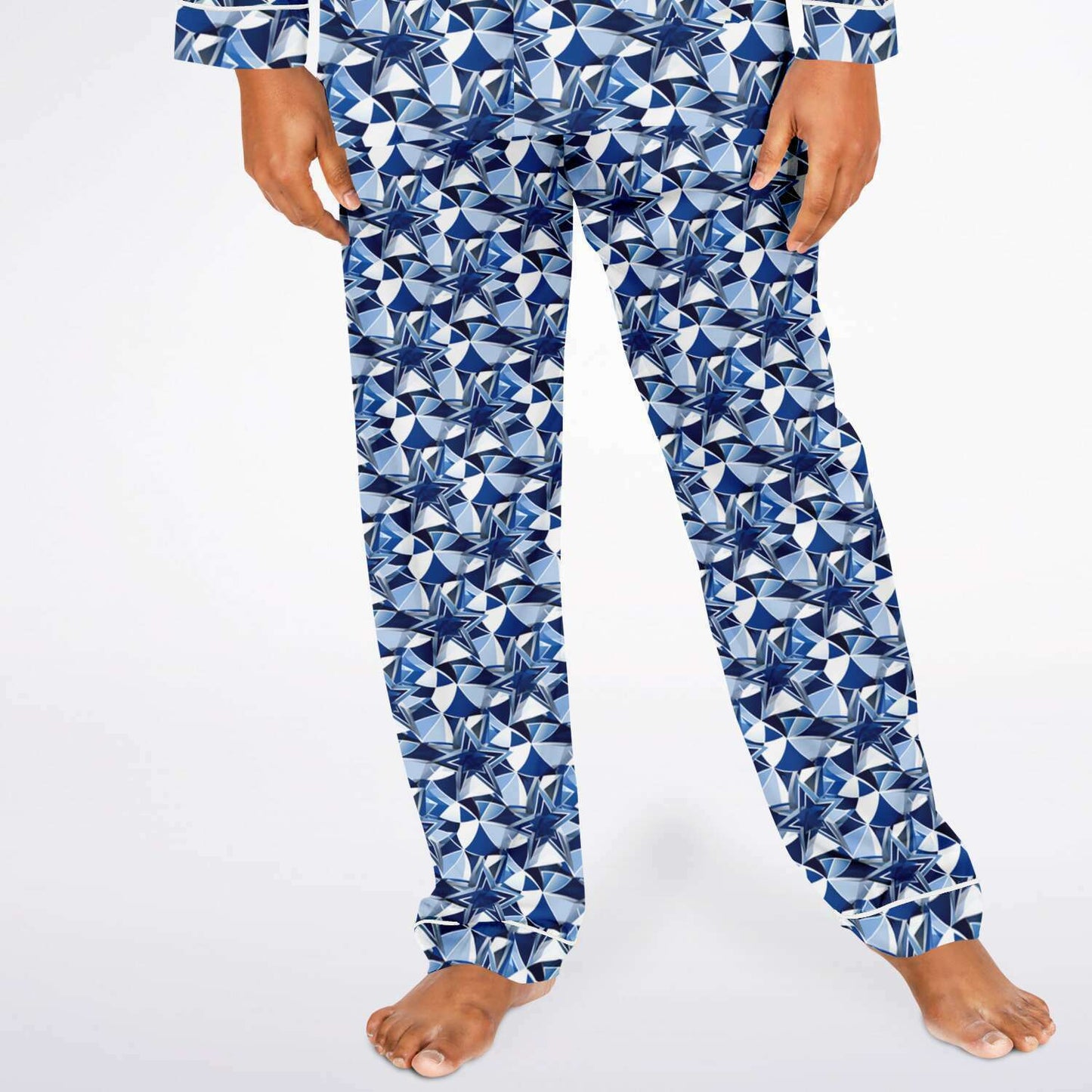 Football Fan Men's Royal Blue and White Satin Pajama Set | Mens Luxury Comfortable Sleepwear | Football Fanatic PJ's - Ships Free