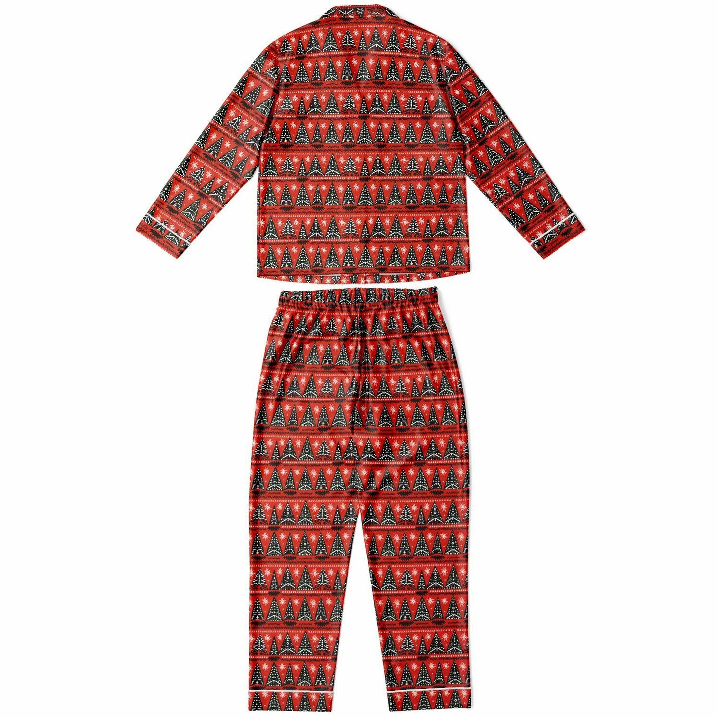 Women's African Print Christmas Tree Satin Pajama Set | African Print Luxury Sleepwear | Holiday Women's Pajama Set - Ships Free