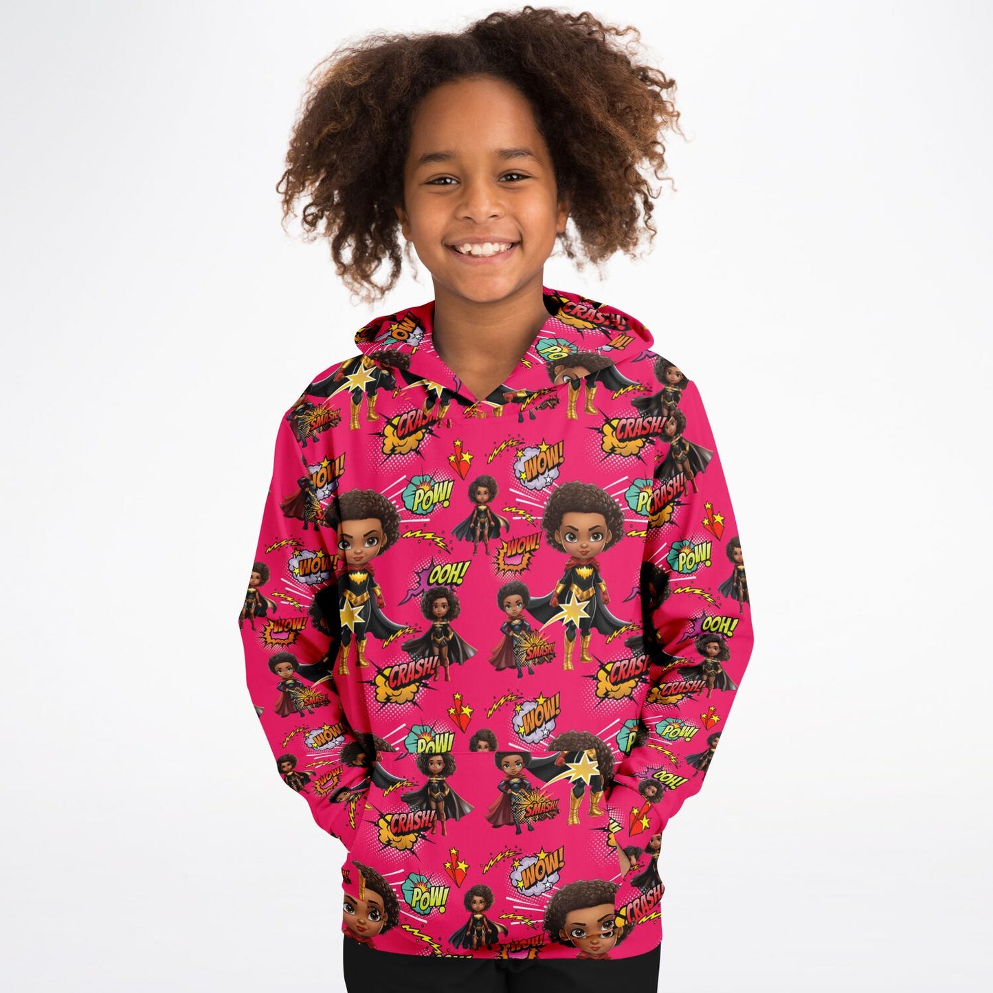 Black Girl Superhero Fashion Kids Hoodie |  Comic Book Words & Black Girl Characters Sweater