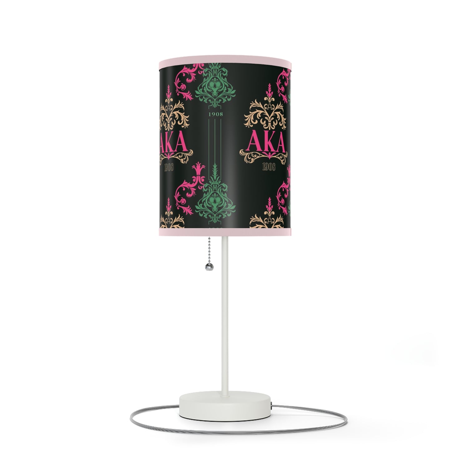 AKA Sorority Pink & Green Table Lamp, Steel Base, High-Res Shade, Dorm Room Decor, Perfect AKA Housewearming Gift, Pretty Girl Office Decor