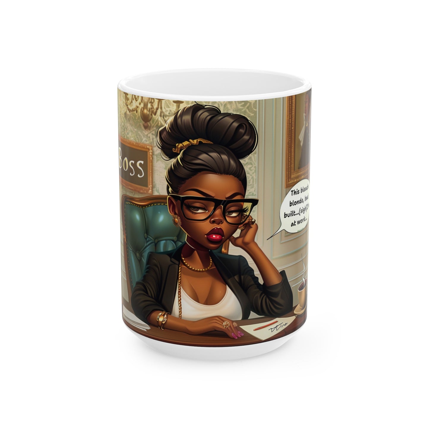 Black Woman Clap Black "Work Wine" Ceramic Mug, Bleach Blonde Bad Built Tea Cup