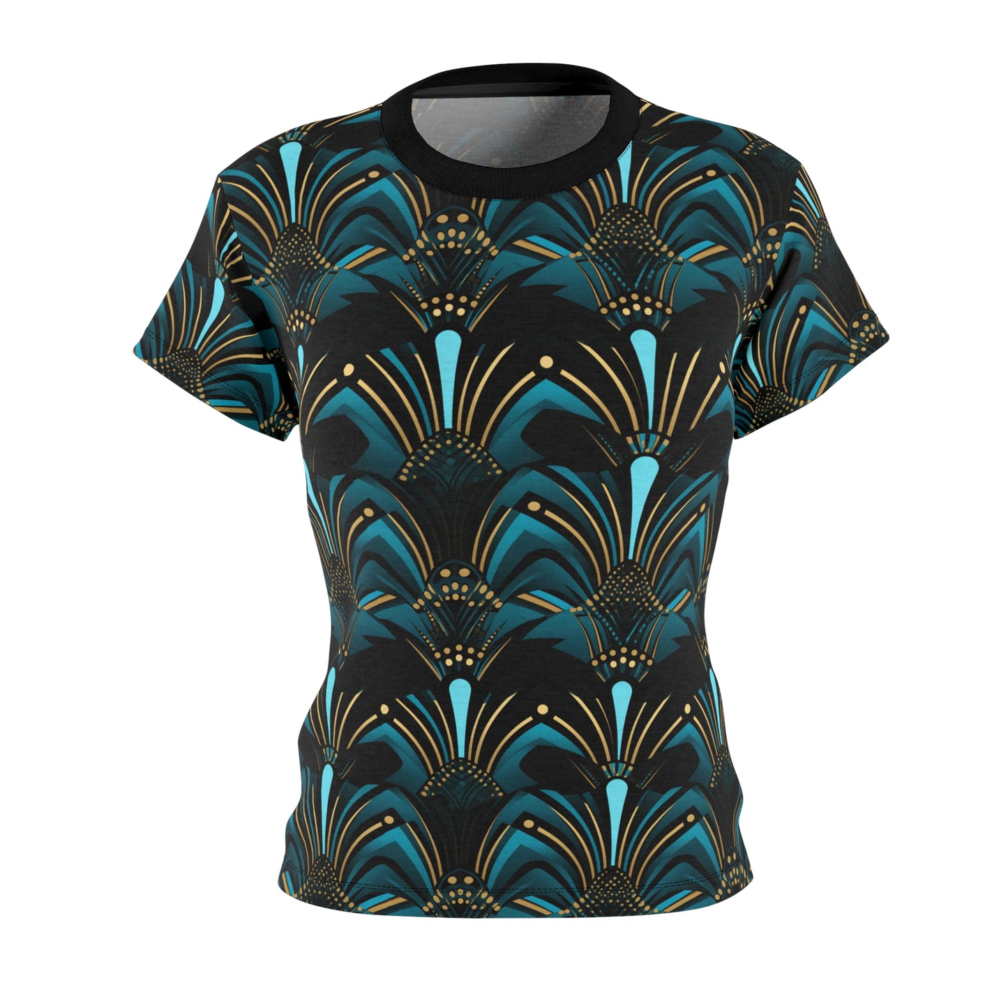 Zanzibar Blue & Black Ankara Print Women's Top,Women's African T-Shirt