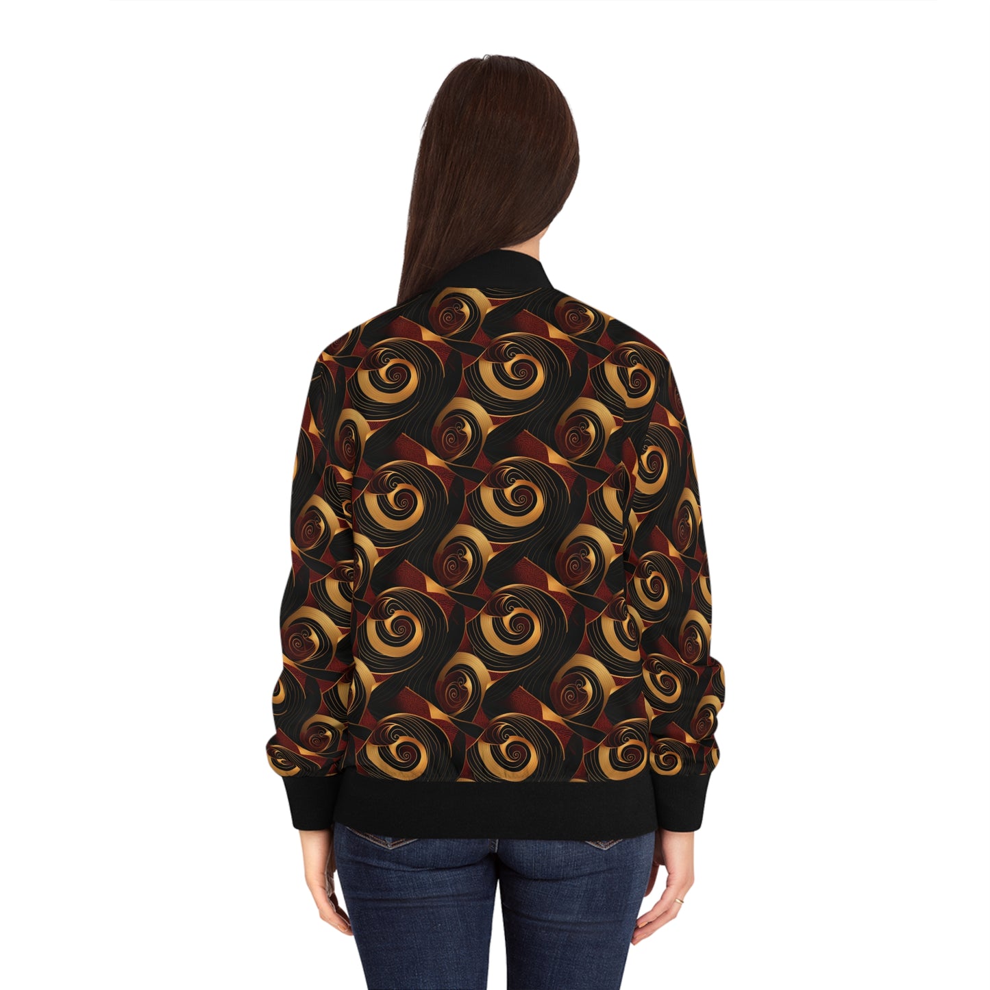 Crimson, Gold & Black Women's African Ankara Print Bomber Jacket