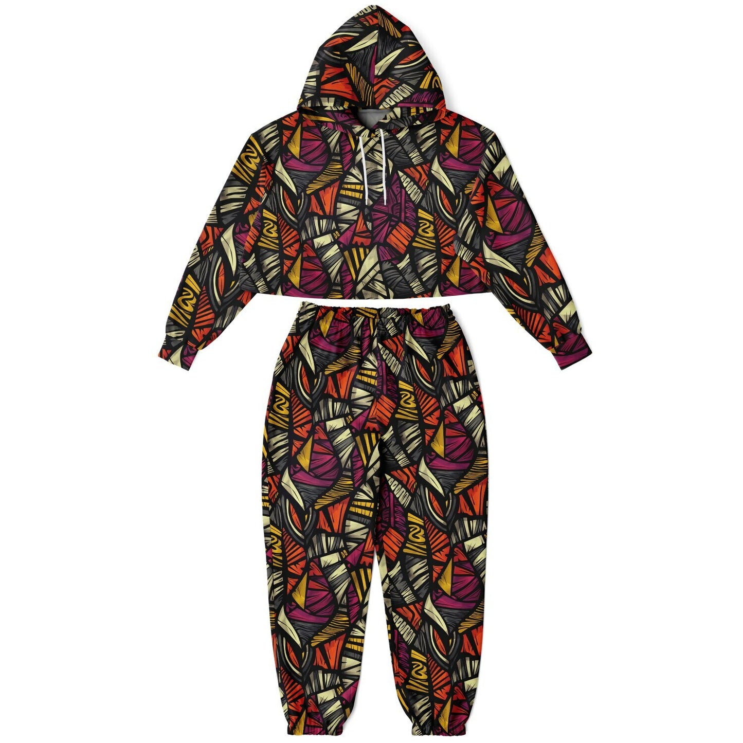 Women's African Kente Cloth Pattern Athletic Hoodie & Jogger Set , Urban Graffiti-Style Streetwear