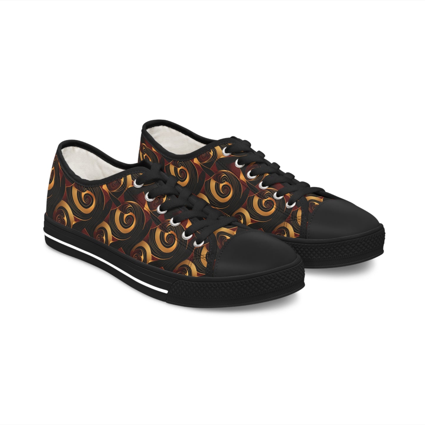 Crimson, Gold and Black Women's African Ankara Print Low Top Shoes