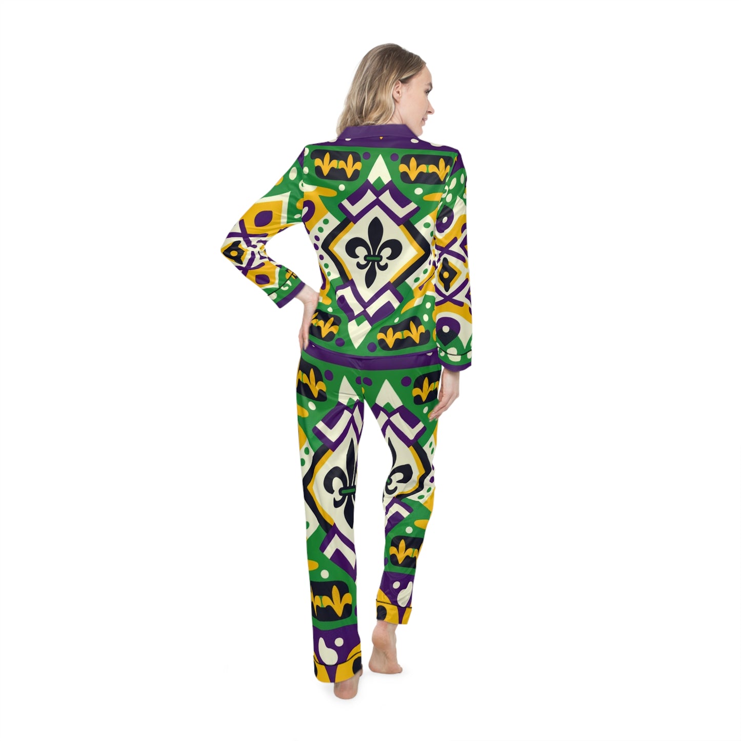 Mardi Gras Satin Pajama Set for Women, Plus Size Mardi Gras Pajamas